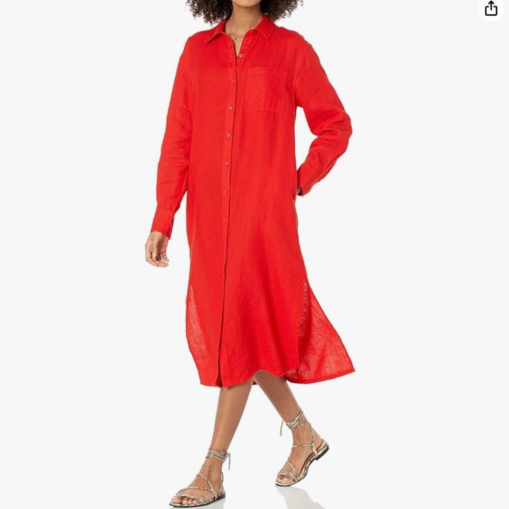 The Drop Red Linen Shirt Dress Size L Color Flame Red Women's Dress